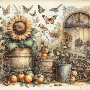 Sunflowers Bundle, 3 Styles, Primitive Farmhouse, Instant Download, Printable, Sublimation Decoupage Cans Labels