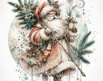 Santa and Christmas Tree, Farmhouse, Instant Download, Printable, Sublimation Decoupage Cans Labels