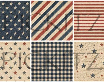 Vintage Patriotic Squares Bundle, Primitive Farmhouse Designs (8x8 Inch) (Digital Download)