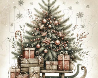 Paquete de árboles de Navidad, 4 estilos, estilo rústico, descarga instantánea, etiquetas para latas con decoupage por sublimación para imprimir