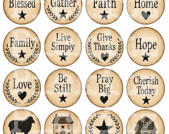 Primitive Rounds, 16 Styles , Primitive Farmhouse, Instant Download, Printable 8x8, Sublimation Decoupage Cans Labels