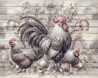 Roosters and Shiplap Bundle, 4 Styles, Farmhouse, Instant Download, Printable 8x8, Sublimation Decoupage Cans Labels