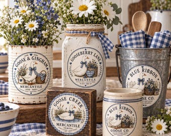 Geese Round Labels, 4 Styles , Primitive Farmhouse, Instant Download, Printable 8x8, Sublimation Decoupage Cans Labels