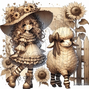 Mary und Schaf Bundle, 4 Styles, primitives Bauernhaus, Sofort-Download, bedruckbar, Sublimation Decoupage Dosenetiketten