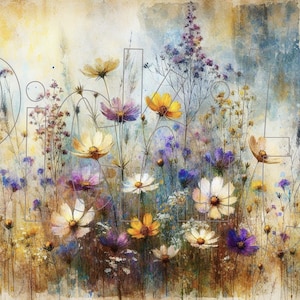 Pacchetto fiori di campo, 4 stili, stile fattoria primitiva, download immediato, etichette per lattine con decoupage a sublimazione stampabili