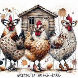 Pacchetto galline, 4 stili, fattoria primitiva, download immediato, stampabile, etichette per lattine decoupage a sublimazione