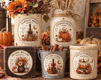 Pumpkin Patch Round Labels, 4 Styles , Primitive Farmhouse, Instant Download, Printable 8x8, Sublimation Decoupage Cans Labels