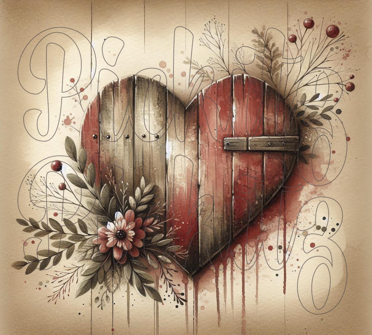 Rustic Heart Printable Wooden Heart Bundle, 4 Styles, Primitive Farmhouse, Instant Download ...