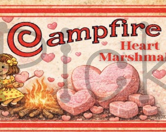 Marshmallow Valentine, 2 Styles Bundle, 2x10  inch Primitive Farmhouse, Instant Download, Printable, Sublimation Decoupage Cans Labels