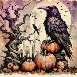 Crow Halloween Bundle, 4 Styles, Primitive Farmhouse, Instant Download, Printable 8x8, Sublimation Decoupage Cans Labels