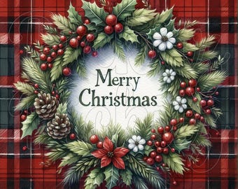 クリスマスリースデコパージュ作品 デジタルダウンロード、印刷可能、デコパージュ、ヴィンテージ