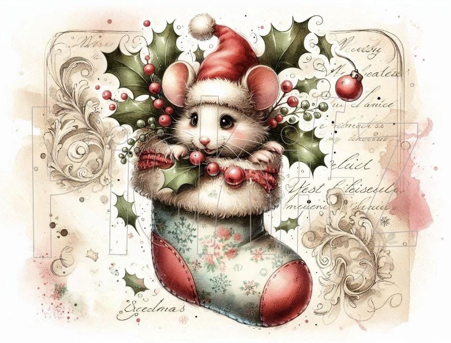 Christmas Mouse Bundle, 4 Styles, Farmhouse, Instant Download, Printable, Sublimation Decoupage Cans Labels