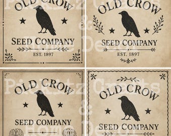 Primitive Farmhouse Can Labels, Olde Crow Seed Co, Bundle of 4 (Digital Download)