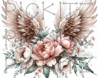 Angel Wings and Flowers Printable, Rustic Farmhouse (Digital Download)