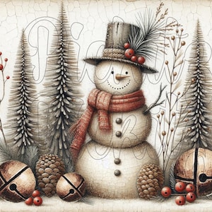 Scène primitive de bonhomme de neige, Noël, ferme, téléchargement immédiat, imprimable, étiquettes de découpage par sublimation