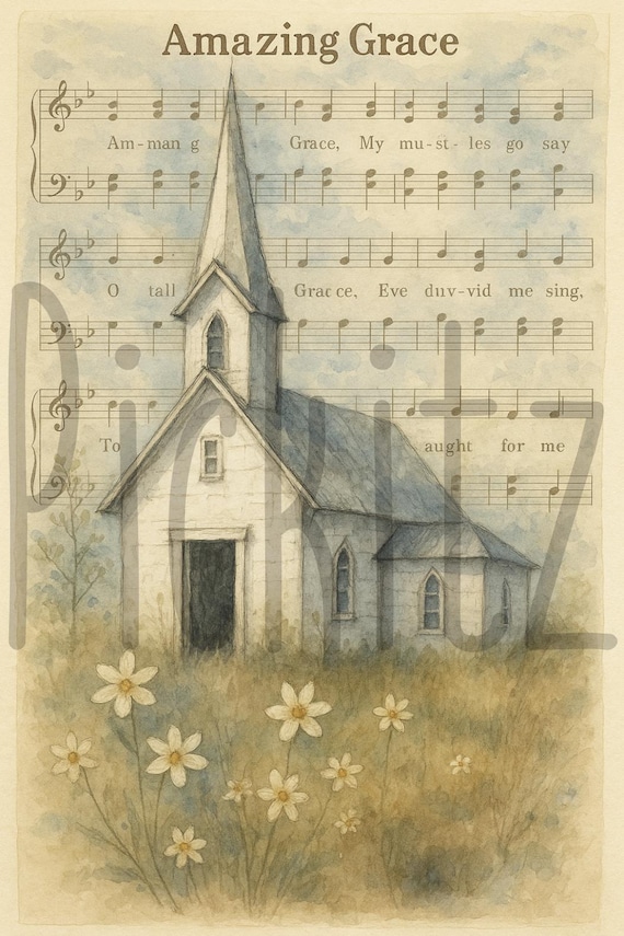 Church Printable, Amazing Grace Hymn, Farmhouse Wall Art (Digital Download)