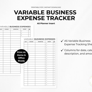 A5 Variable Business Expenses Tracker | Printable Insert for Small Business Owners