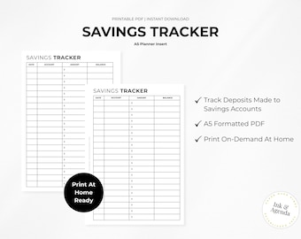 Savings Tracker Printable PDF | A5 Planner Insert (Instant Download)