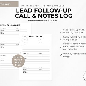 Lead Follow-Up Call Log | Sales Notes Planner Insert (A5 PDF)