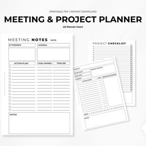 Druckbarer Projektplaner | Besprechungsnotizen, Terminplaner (A5, US Letter PDF)