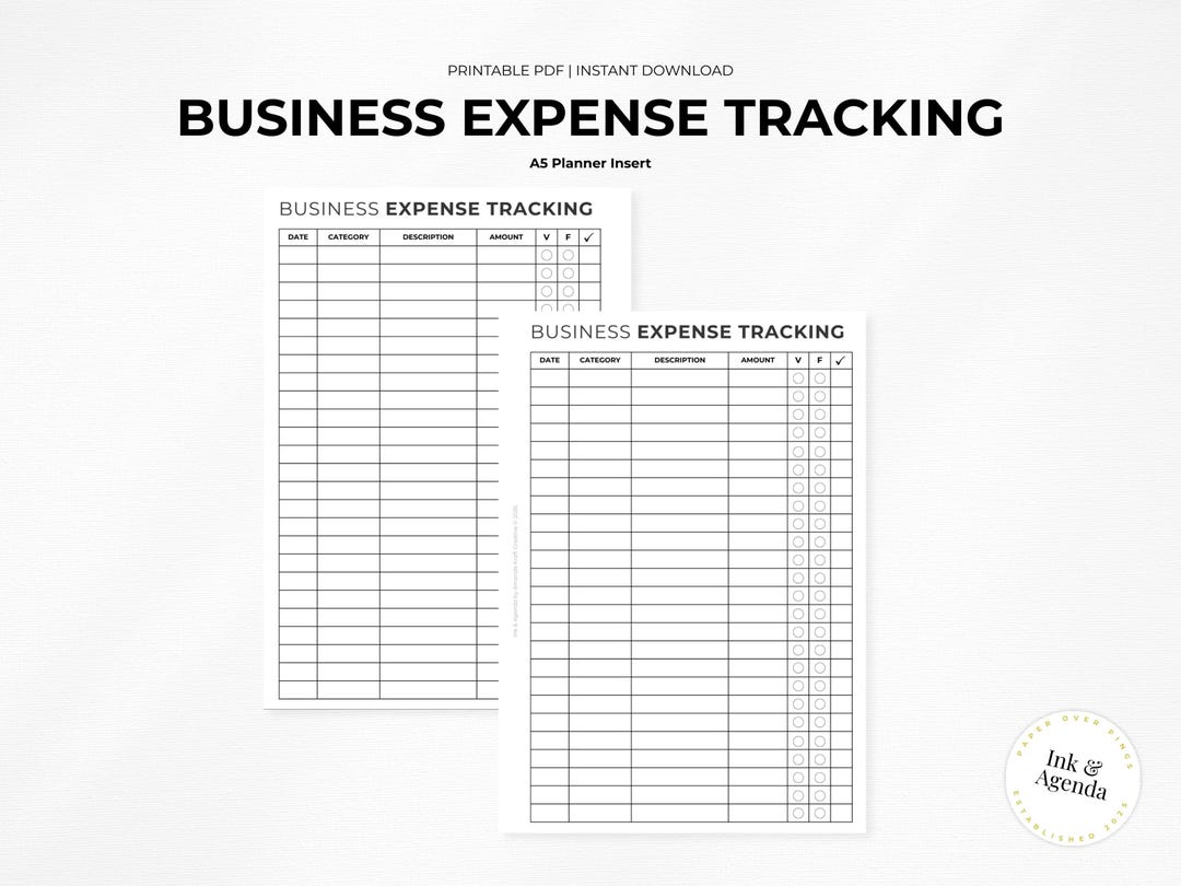 Business Expense Tracker | Printable Finance Insert for Entrepreneurs ...