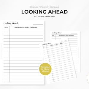Looking Ahead Planner Page – Undated Appointments, Events, Reminders (A5/US Letter PDF)
