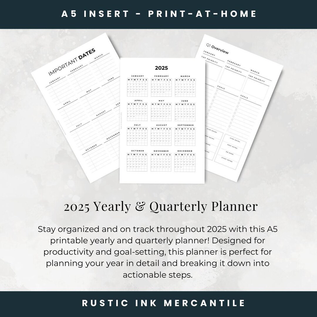 A5 2025 Yearly & Quarterly Planner | Digital Download - Etsy