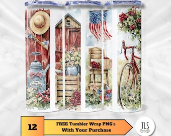 Vintage Americana Patriotic Country Red White Blue #2 Craft 20oz Straight Skinny Tumbler Wrap Sublimation PNG Instant DIGITAL DOWNLOAD