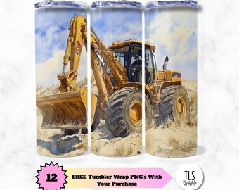 Backhoe Tumbler Wrap: Construction Vehicle PNG Design (Digital Download)