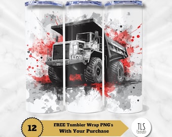 Dump Truck Tumbler Wrap: Paint Splatter Construction Vehicle (Digital Download)
