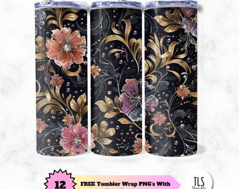 Glitter Rhinestone Tumbler Wrap: Girly Floral Design (Digital Download)