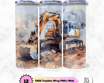Excavator Tumbler Wrap: Construction Vehicle 20oz Skinny Tumbler (Digital Download)