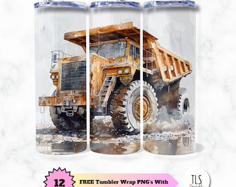 Dump Truck Tumbler Wrap: Construction Vehicle PNG (Digital Download)