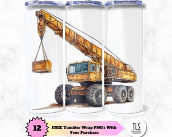 Crane Tumbler Wrap: Construction Vehicle PNG Design (Digital Download)