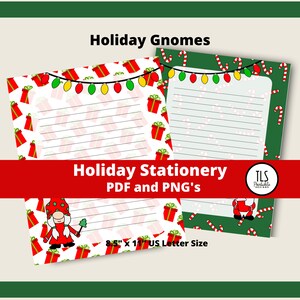Gnomos navideños Papelería para escribir cartas para niños Tamaño de carta de EE. UU. Diseño navideño para niños 20 páginas forradas Descarga instantánea PDF digital y PNG