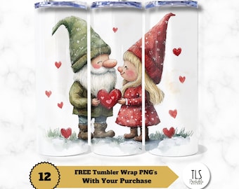 Gnome Valentine Tumbler Wrap: Love Hearts Design (Digital Download)