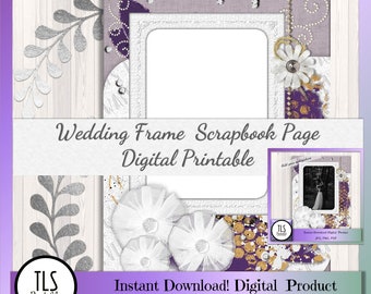 Wedding Scrapbook Quick Page Purple White Lace Photo Frame PNG Digital Printable Add Your Picture In Goodnotes Print At Home For Scrapbook