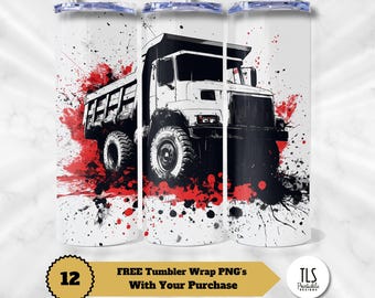 Dump Truck Tumbler Wrap: Paint Splatter Construction Vehicle (Digital Download)