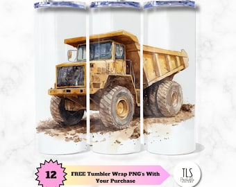 Dump Truck Tumbler Wrap: Construction Vehicle PNG (Digital Download)