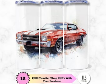 Retro Muscle Car Tumbler Wrap: Vintage Hot Rod Design (PNG Digital Download)