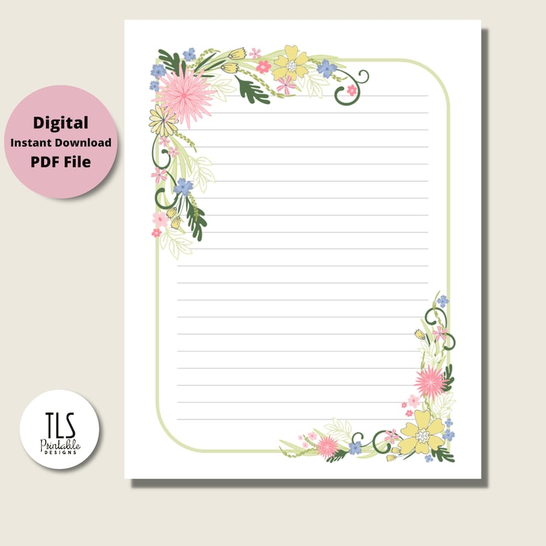 Printable Stationery Writing Paper Lined & Blank Set Pretty - Etsy