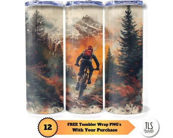 Mountain Bike Tumbler Wrap: Single Track Trail Design (PNG Digital Download)
