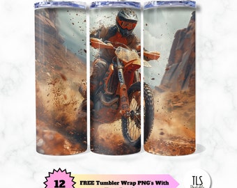Motocross Dirt Bike Tumbler Wrap: Red Rock Racing Design (PNG Digital Download)
