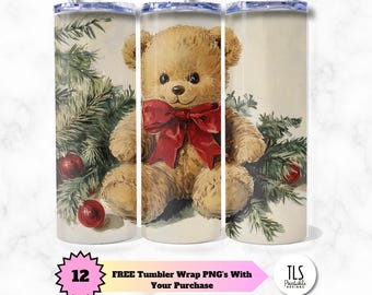 Christmas Teddy Bear Tumbler Wrap: Holiday 20oz Skinny Tumbler Design (Digital Download)