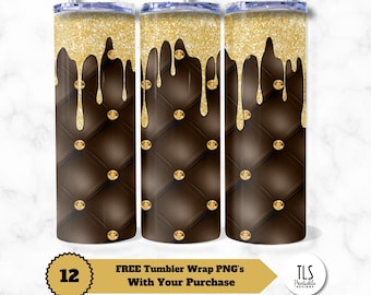 Tufted Brown and Gold Rhinestone Tumbler Design (Digital Download)