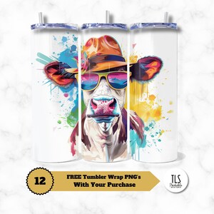 Divertente tumbler a forma di mucca: design di animali divertenti con cappello Fedora (download digitale)