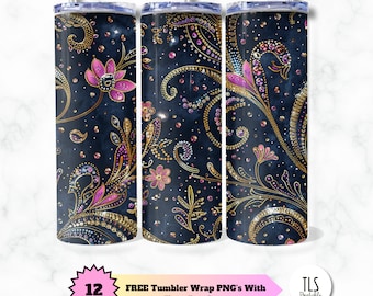 Glitter Rhinestone Tumbler Wrap: Girly Floral Design (Digital Download)