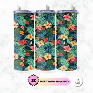 Tropical Floral | 20 Oz Sublimation Tumbler Design #2, Flowers Straight Skinny Tumbler Wrap PNG, Instant DIGITAL DOWNLOAD