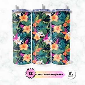 Tropical Floral Tumbler Wrap: 20 Oz Skinny Tumbler PNG (Digital Download)