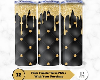 Black & Gold Glitter Rhinestone Tumbler Design (Digital Download)
